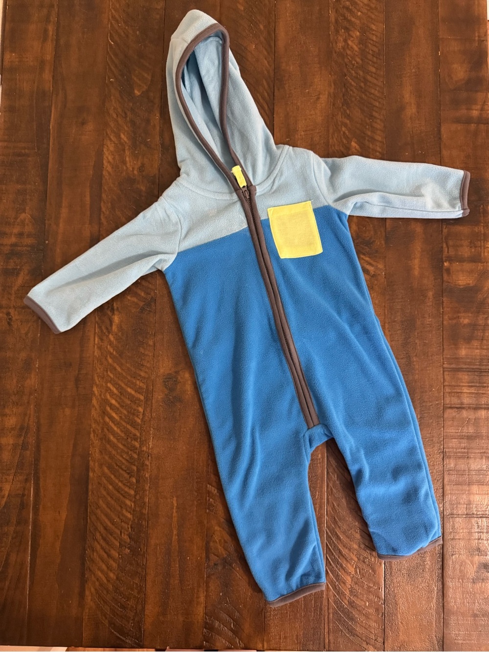 Baby Boy Hooded Fleece One-Piece in Blue and Light Blue